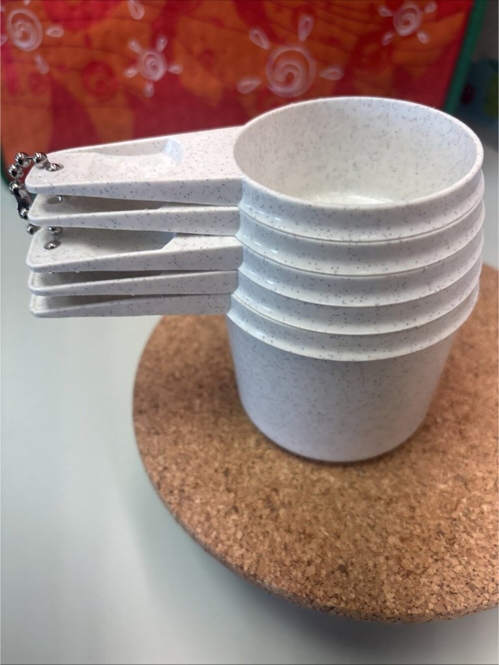 Vintage White Speckled Tupperware Set of 5 Stacking Measuring Cups